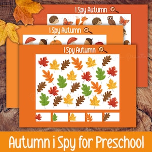 Printable Autumn I Spy Games for Preschool, Fall Counting Activity For Kids, Instant Download