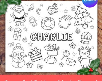 Christmas Coloring Page, Colouring Placemat, Kid's Christmas Party Activity