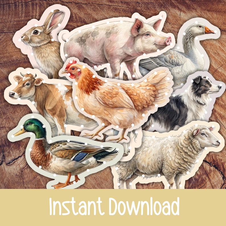 Farm Animals Lacing Cards, Preschool Printable, Montessori Fine Motor Activity, Set of 8 Cards image 2