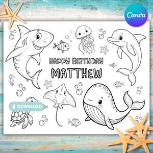 Editable Under The Sea Birthday Colouring Page, Printable Ocean Animals Colouring Placemat, Under The Sea Party Activity