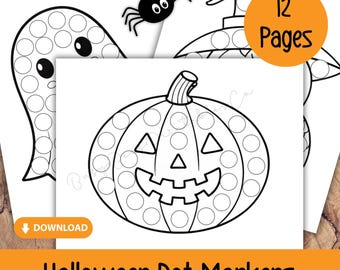 Halloween Dot Marker Coloring Pages for Preschoolers, Printable Kids Fall Activity, Fine Motor Skills, Digital Download