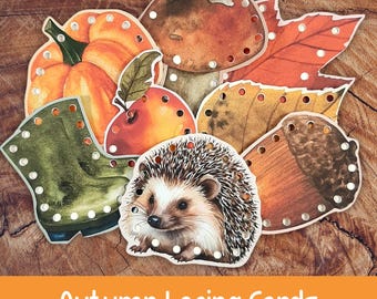 Autumn Lacing Cards for Toddlers & Preschool, Printable Fall Learning Activity, Set of 8 Cards