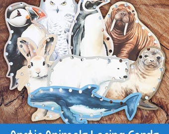 Arctic Animals Lacing Cards for Toddlers & Preschoolers, Printable Winter Activity, Fine Motor Skills, Set of 8 Cards