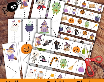 Halloween Cutting Strips for Preschool, Printable Cutting Activity for Toddlers, Fine Motor Skills for Kids
