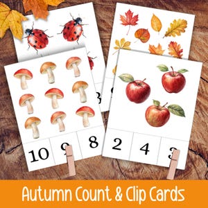 Autumn Count and Clip Cards, Fall Nature Counting Activity for Toddlers & Preschool, Montessori Printable
