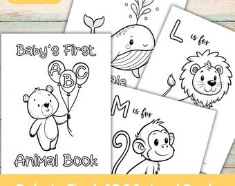 ABC Baby Shower Book, ABC Animal Coloring Book, Printable Animal Alphabet Colouring Pages, Instant Download