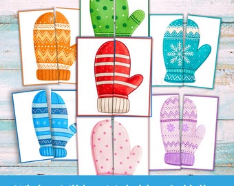 Winter Mittens Matching Activity, Color Matching Game for Preschool & Toddlers, Homeschool Learning, 12 Cards