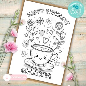 Carte d'anniversaire grand-mère imprimable, carte d'anniversaire grand-mère personnalisée, carte d'anniversaire de nounou, carte d'anniversaire à colorier, carte d'anniversaire imprimable