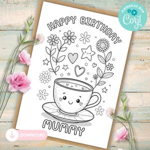 Carte à colorier maman, carte d'anniversaire maman personnalisée, carte d'anniversaire maman à colorier, carte d'anniversaire grand-mère imprimable