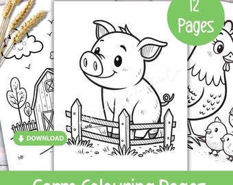 Dibujos para colorear de animales de granja para niños, hojas imprimibles para colorear de la granja para preescolar, actividades para el aula, recuerdos para fiestas de cumpleaños