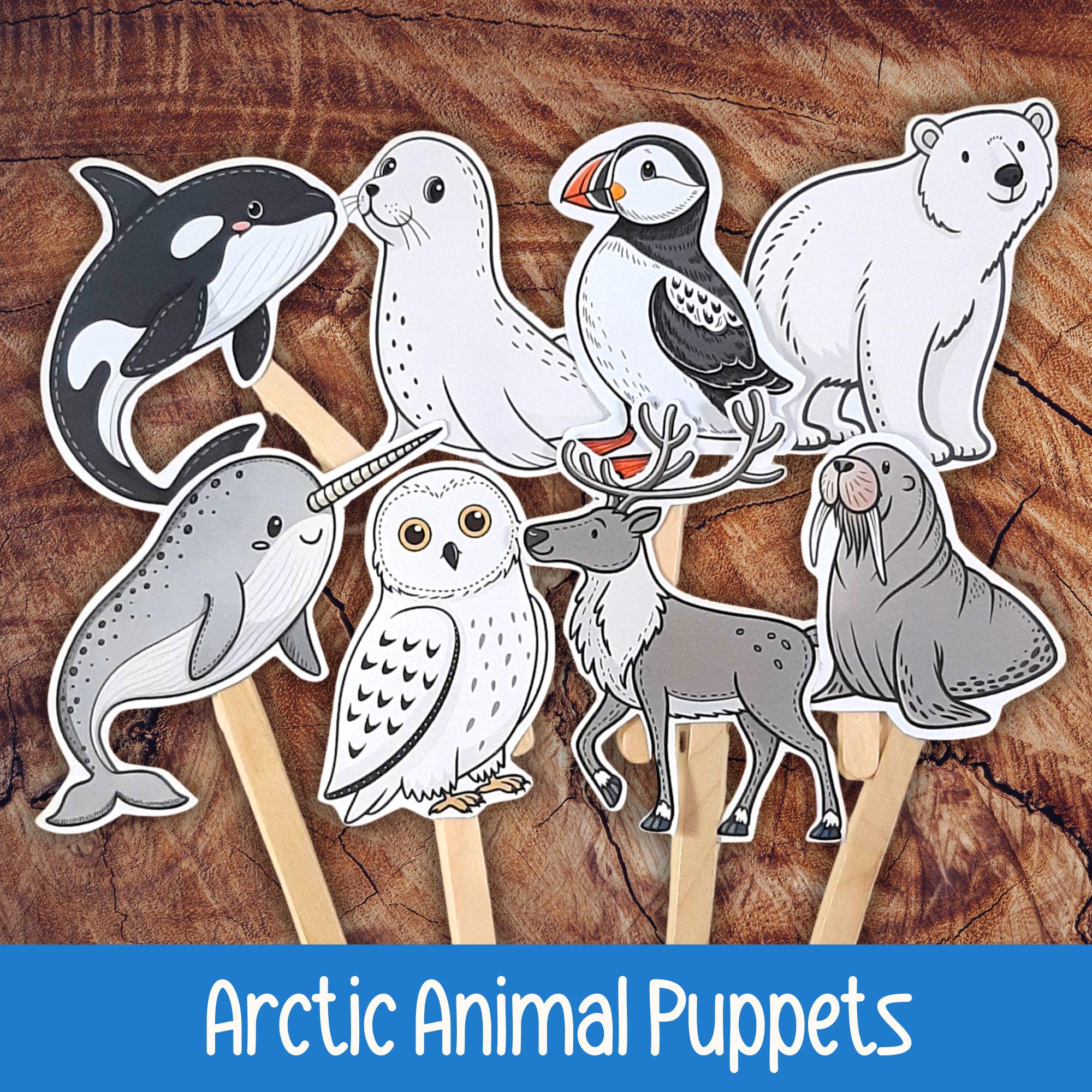 Arctic Animal Puppets, Winter Animal Printable Puppets for Imaginative ...