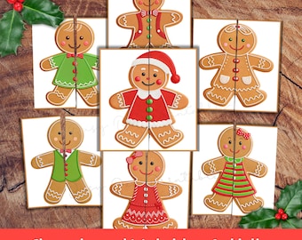 Christmas Matching Activity, Gingerbread Man Symmetry Cards, Matching Game for Preschool & Toddlers, Homeschool Learning, 12 Cards