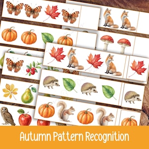 Könnte beinhalten: Eine Sammlung von druckbaren Streifen mit Aquarellillustrationen herbstlicher Motive, darunter orangefarbene Kürbisse, rote Ahornblätter, braune Füchse, Igel, Eichhörnchen, Schmetterlinge, Pilze, Birnen, Äpfel und eine Eule auf weißem Hintergrund.