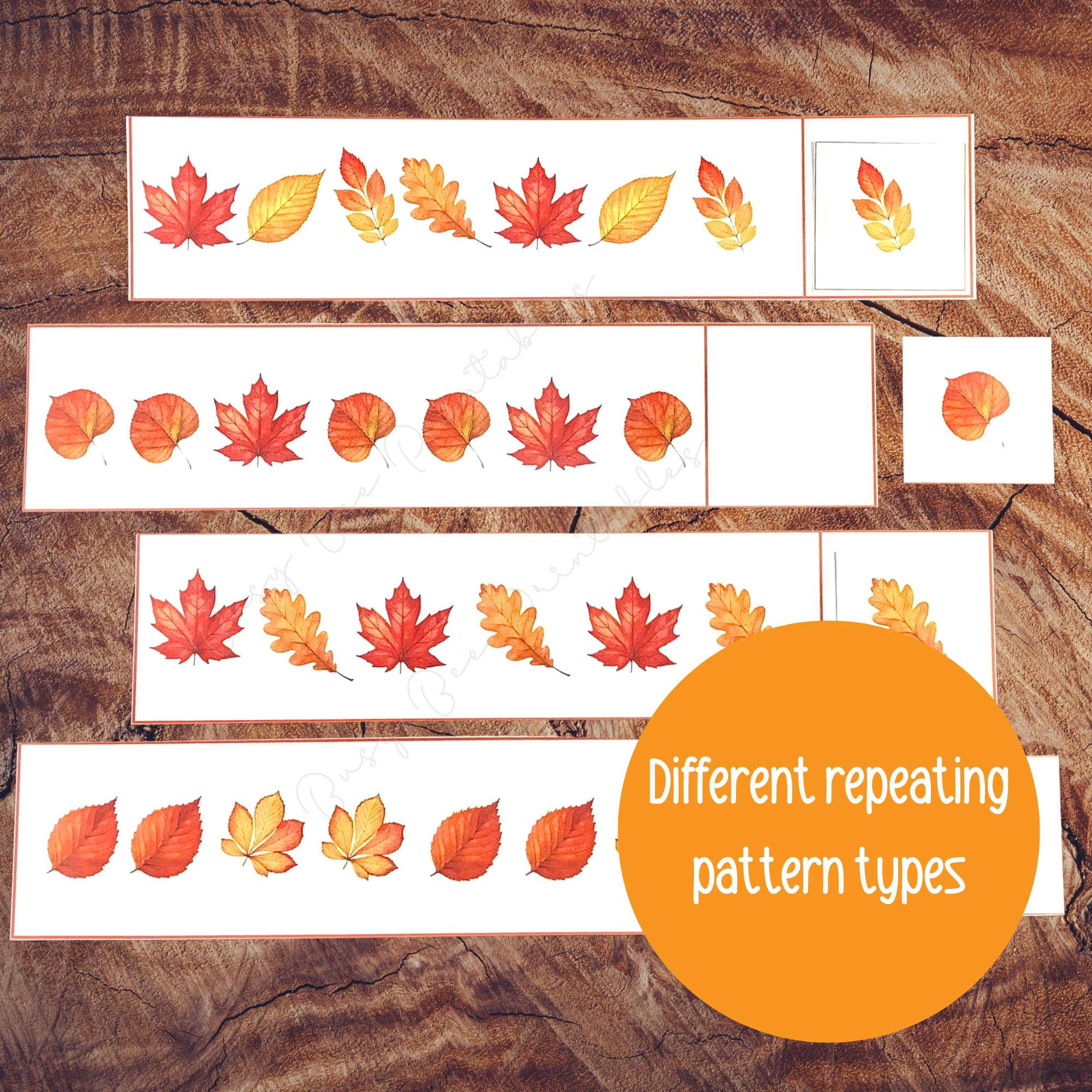 Fall Sequencing Patterns Autumn Pattern Matching Activity, Montessori Leaf Pattern Sequencing ...