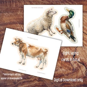 Farm Animals Lacing Cards, Preschool Printable, Montessori Fine Motor Activity, Set of 8 Cards image 4