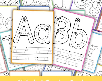 Cartes à tracer alphabet, calques imprimables, entraînement à l'écriture de lettres majuscules et minuscules pour le préscolaire et l'école à la maison