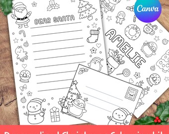 Santa Letter Kit, Christmas Coloring Activity for Kids, Personalised Colouring Page, Letter to Santa