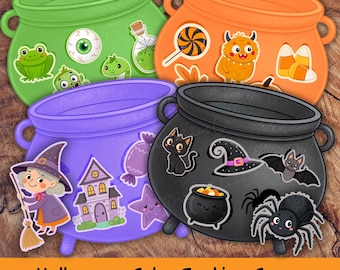 Halloween Color Matching Game, Toddler & Preschool Colour Sorting Activity with Cauldrons, Instant Download