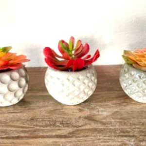 3x new handmade mini cement succulent planters with faux succulents