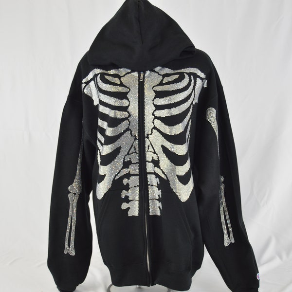 Skeleton hoodie rhinestone Clearance