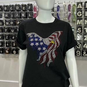 American Flag with Eagle Rhinestone shirt Patriotic American Flag Shirt 4th of July Rhinestone Shirt