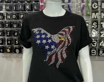 Rhinestone American Flag Eagle Shirt: Patriotic 4th of July Tee