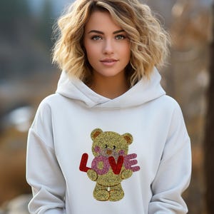 Bear Sweatshirt Love bear Hoodie Gift for Her Coquette Cute Valentine Hoodie