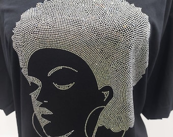 Rhinestone Afro Lady Shirt: Black Woman Bling Tee
