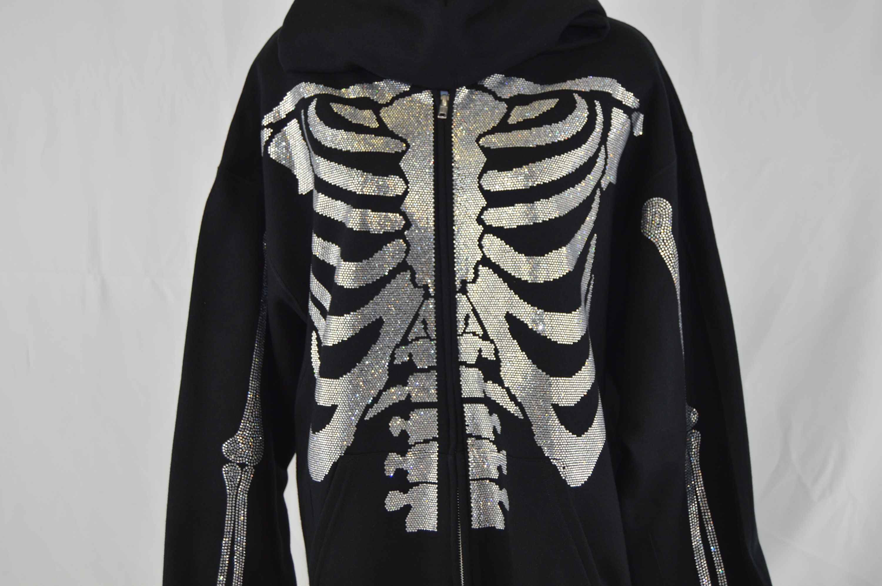 Zip up Rhinestone Skeleton Hoodie unisex Etsy UK