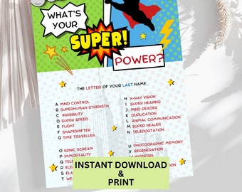 Superhero Name Game: Printable Birthday Party Activity (PDF Download