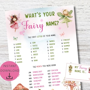 Fairy Birthday Party Game, Fairy Printable Game, Funny Name Game, Fairy Party Decor, Birthday Party Game, Little Girls Birthday Activity