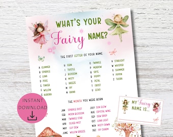 Juego de nombres de hadas: Actividad imprimible para fiesta de cumpleaños (Descarga PDF)