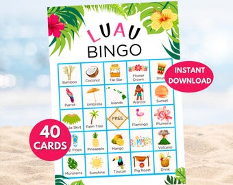 Juego de bingo Luau: Tarjetas de fiesta de verano hawaiana (Descarga PDF)