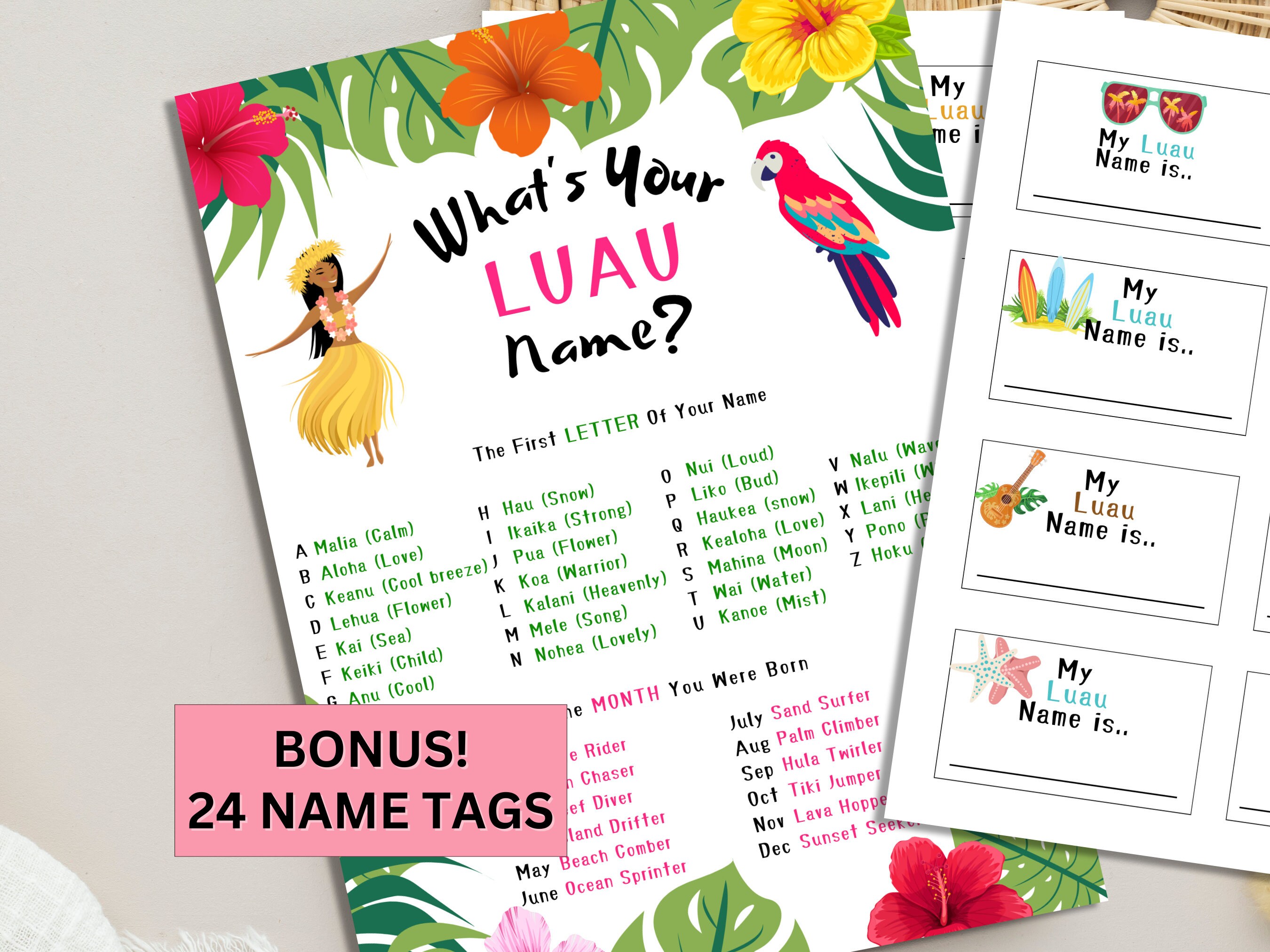 What's Your Luau Name, Name Game, Hawaiian Party Game, Tropical ...