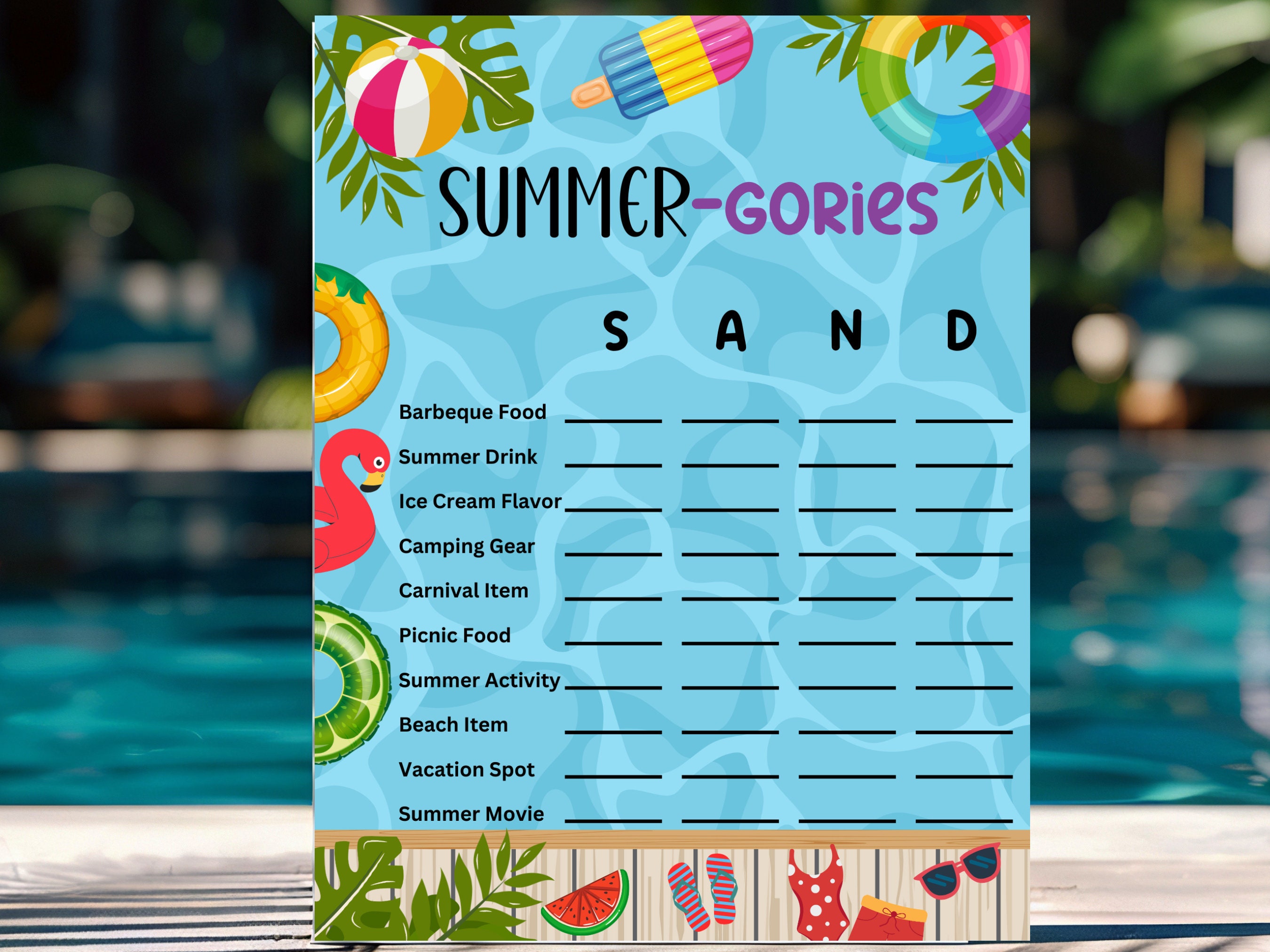 Summer Fun Template.pdf Printable Summer Activity Game: Beach & Family Fun (PDF Download) - Etsy