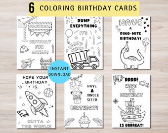 Tarjetas de cumpleaños para colorear: Pirata, Jungla, Dinosaurio (Descarga PDF)