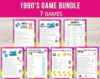 Paquete de juegos para fiestas de los 90: Preguntas y respuestas, juegos para fiestas de cumpleaños de adultos (juego imprimible, archivos PDF)