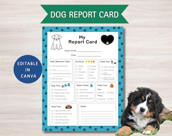 Plantilla editable de informe canino: Cuidado de mascotas, Guardería (Descarga digital de Canva, 3 tamaños)