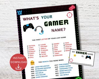 Etiquetas para nombres de fiesta de gamers: Actividad de cumpleaños de videojuegos (Descargar PDF)