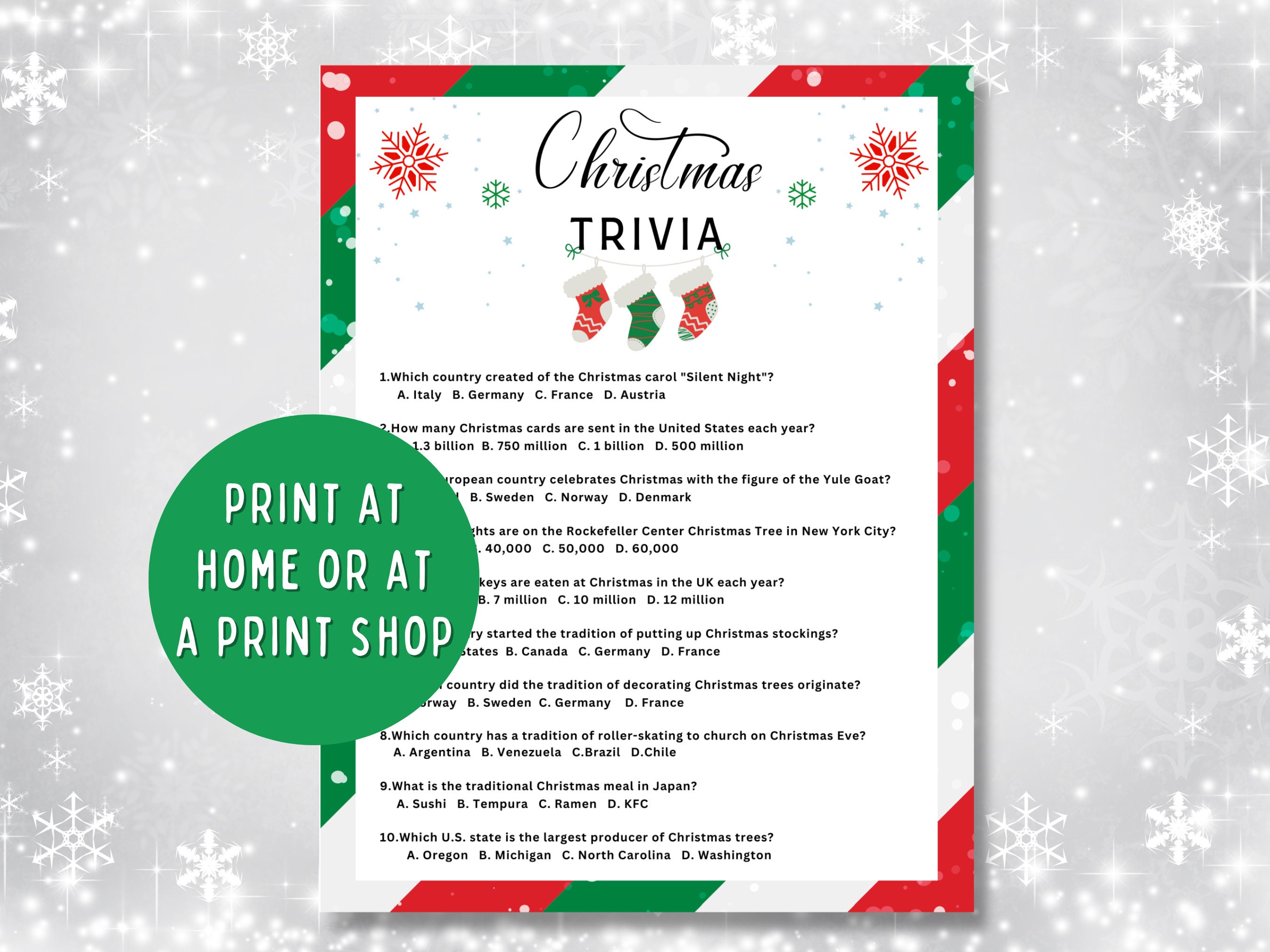 Christmas Trivia Game: Printable Holiday Party Game (PDF Download) - Etsy