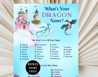 ドラゴンの名前パーティーゲーム：印刷可能な誕生日アクティビティ（PDF）