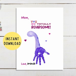 Handprint Dinosaur Art Mothers Day Gift DIY Craft Art Keepsake For Mom Kid Handprint Keepsake Art Christmas Gift For Mom Handprint DIY Craft