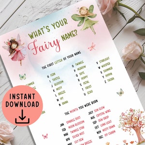 What is Your Fairy Name, Fairy Birthday Party, Fairy Printable Game ...