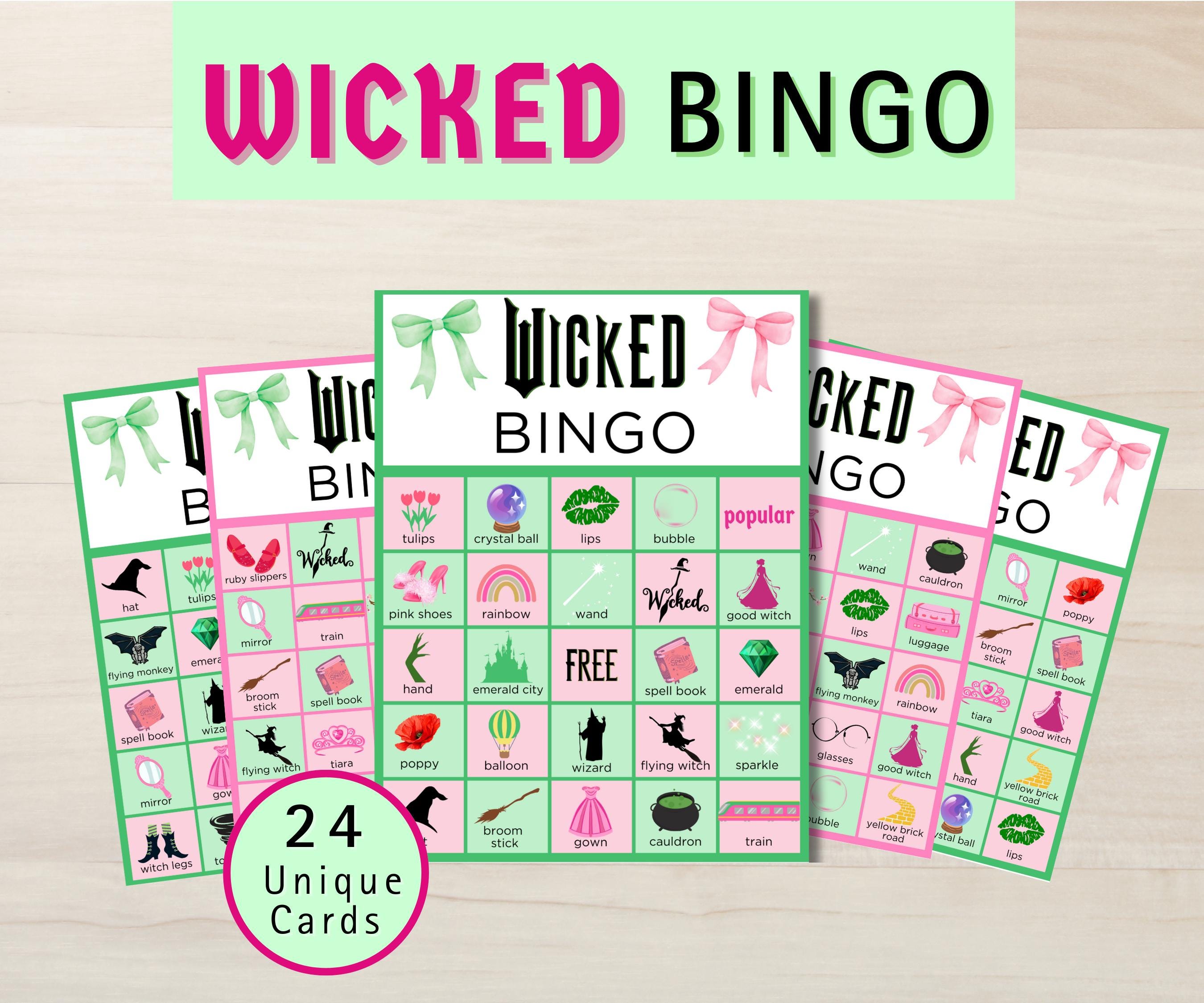 Wicked Birthday Bingo, Baby Shower Bingo, Girls Wicked Birthday Games, Girl Birthday Activity, Good Witch Game, Bad Witch Game