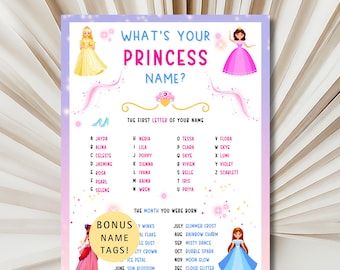 Juego de nombres de princesas para cumpleaños: Actividad para fiestas (archivo PDF descargable)