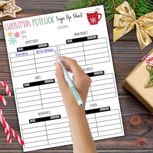 Christmas Potluck Sign Up Sheet, Work Potluck Sign Up Sheet, Holiday Party, Potluck Sign Up Sheet, Potluck Sign Up, Friend Potluck Party