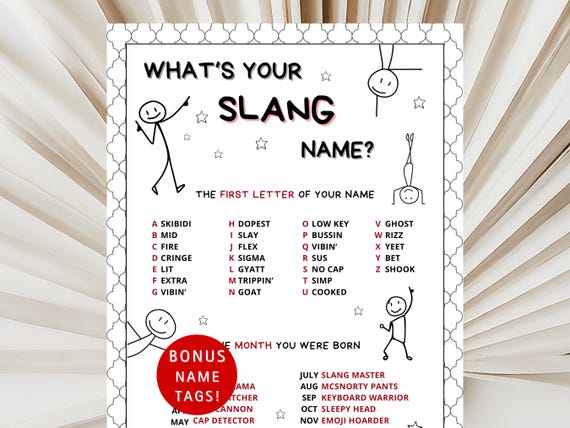 Tween Slang Birthday Party Game: Teen/Middle School Activity (PDF Download)