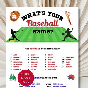 Baseball Name Game Baseball Team Party Game  Printable Sports Game Kids Sports Game Baseball Birthday Party World Series  Softball Game