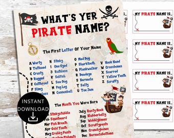 Pirate Birthday Party Game: What's Your Pirate Name? (Digital Download)