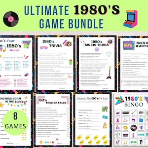 1980&#39;s Game Bundle, Printable Game, Theme Party Game, 80&#39;s Theme Night, Fun Adult Party Game, Party Game, Family Game Night, Work Party